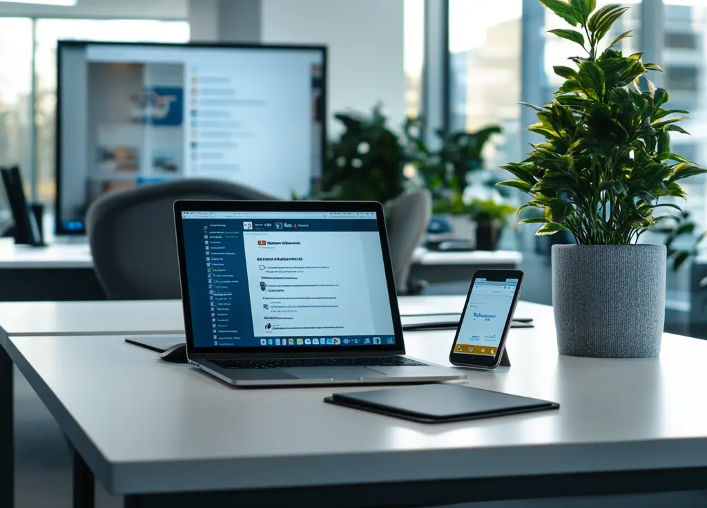 Laptop and mobile phone with companmy information